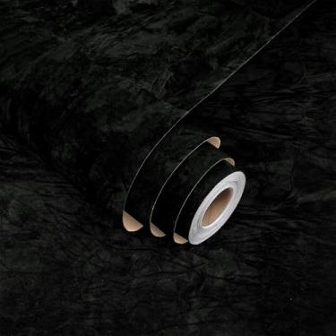 Imagem de Papel de parede texturizado de veludo preto descasque e cole papel de parede de tecido de flocagem escuro para paredes quarto gótico pano de grama papel de contato removível Alcântara forro de gaveta