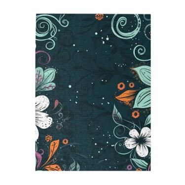 Imagem de Quebra-cabeça de flores abstratas Boho 500 peças quebra-cabeças personalizados de madeira para adultos família imagem quebra-cabeça presentes para casamento, aniversário, dia dos namorados, 38 cm x