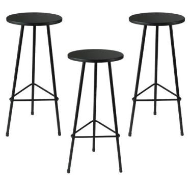 Imagem de Kit 3 Banquetas Retro Ferro Industrial Acento Madeira 70cm preto - Alu