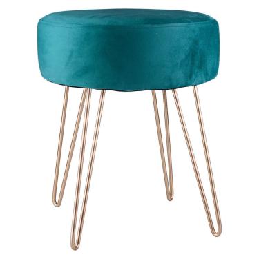 Imagem de Puff Redondo Pés em Metal Dourado Cazza 43cm Suede Verde