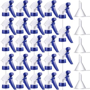 Imagem de 24 peças de pulverizador de gatilho, garrafa de substituição, bico de pulverizador, cabeça de pulverizador de névoa e 5 peças de mini funil transparente para suprimentos de limpeza de escritório em