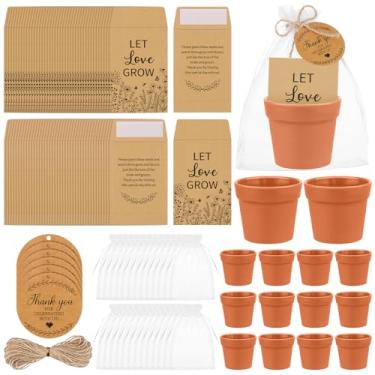 Imagem de HCEWSBFD 60 conjuntos de lembrancinhas de casamento Let Love Grow para convidados, incluindo papel kraft de vaso de flores cor terracota, etiquetas de agradecimento e pacotes de sementes autoadesivos