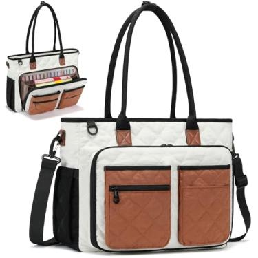 Imagem de Bolsa feminina para professores, bolsa de trabalho grande para professores com bolso organizador de arquivos sanfonados, pasta de laptop de 15,6 polegadas para escritório, faculdade, enfermagem