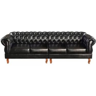 Imagem de Sofá Chesterfield 4 Lugares Duquesa Vintage Retrô Capitonê Couro Preto