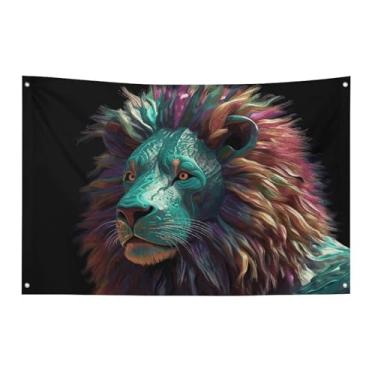 Imagem de Bandeira de leão de arte 3D abstrata, 9,5 x 1,5 m, não desbota, bandeira de boas-vindas, jardim, quintal, bandeira, decoração de casa, decoração de casa