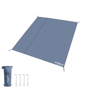 Imagem de RUNGEASINI Tenda impermeável de 210 x 100 cm cinza-azul 210D Oxford com estacas - lona de acampamento resistente para piquenique, praia, quintal - serve para barracas de 2 a 3 pessoas