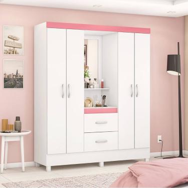 Imagem de Guarda Roupa Roupeiro Capelinha 04 Portas Lord Branco Rosa Flex Demóbile