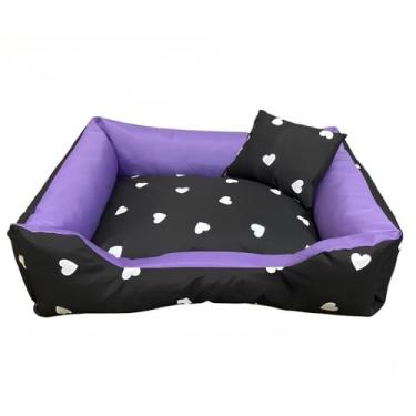 Imagem de Cama cachorro medio caminha pet 60 x 50 com ziper lavavel fundo impermeavel +almofadinha(SZ BCO/ROXO (M))