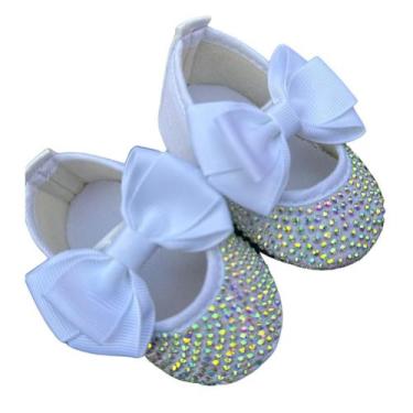 Imagem de Sapatinho De Bebê Strass Batizado Papilloo, Branco, 18