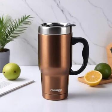 Imagem de Caneca Térmica Parede Dupla em Aço Inox Marrom 650ml com Tampa Rosqueável - Estilo Esportivo