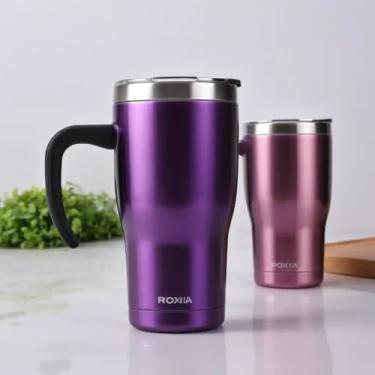 Imagem de Caneca Térmica Parede Dupla em Aço Inox Roxa 550ml com Tampa Rosqueável - Estilo Minimalista