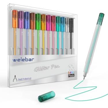 Imagem de Welebar Pacote com 12 canetas de gel com glitter compatíveis com Cricut Joy/Xtra, caneta de ponta média com glitter de 0,8 ponta para escrever desenho, artesanato faça você mesmo