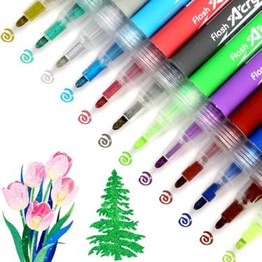 Imagem de gisgfim Canetas marcadoras com glitter, 12 cores, canetas de tinta com glitter de 0,7 mm, ponta fina, brilhante, metálico, brilhante, tinta à base de água para artesanato faça você mesmo, cartões de