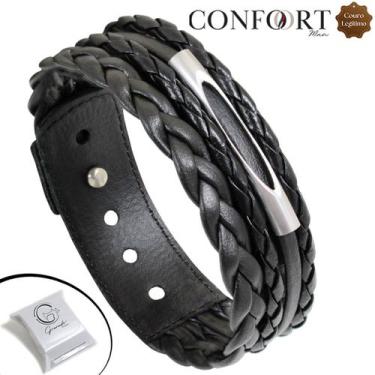 Imagem de Pulseira de Couro Masculina Ajustável Tubinho Marrom Preto Artesanal -