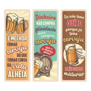 Imagem de Kit 3 Placas Decorativas Verticais Frases Cerveja Bebida 15x42 - Estúd