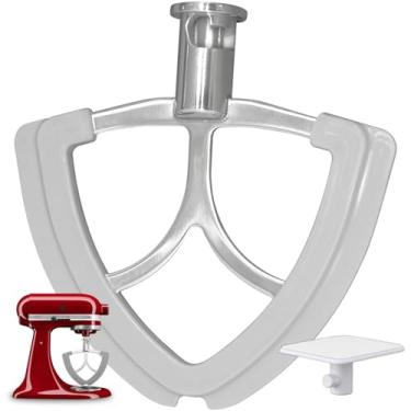 Imagem de Batedor de borda flexível de aço inoxidável, acessórios de pá de batedor plano e acessórios para batedeira KitchenAid, serve para tigelas de batedeira de 4,5 a 5 litros, com raspador de bordas de