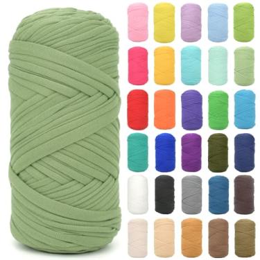 Imagem de Camiseta para crochê, verde abacate, tecido elástico grosso, fio de crochê para iniciantes, bolsa de tricô à mão, cesta/porta-copos / artesanato faça você mesmo/decoração de casa 200 g (verde abacate