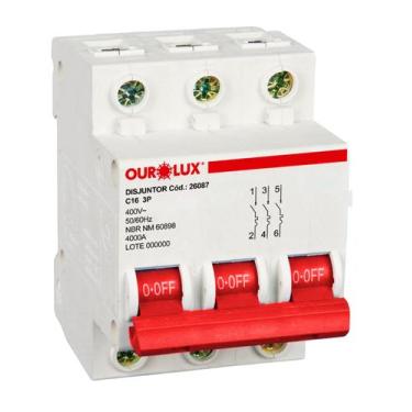 Imagem de Disjuntor Tripolar 16 Amperes Curva C 4Ka Ourolux