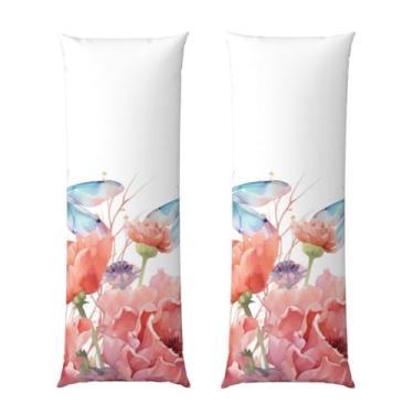 Imagem de Capa de travesseiro corporal com zíper oculto, fronha longa de microfibra macia e respirável para travesseiro corporal, flores em aquarela com libélula, capas de travesseiro para cama de presente de
