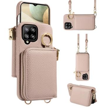 Imagem de Furiet Capa carteira para Samsung Galaxy A22 4G 6,4 polegadas com fivela de alça de ombro, bolsa de órgão com zíper de couro PU, suporte para cartão de crédito, capa de telefone para M32 M22 F22 A 22