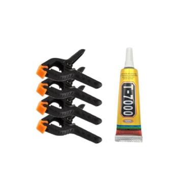 Imagem de Kit 4 Grampos Presilhas Fixa Tela Celular + Cola T7000 15ml - OEm