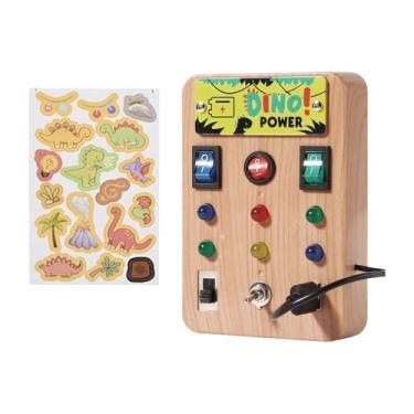 Imagem de simhoa Placa de atividades de madeira com interruptor de luzes LED Brinquedo educativo para crianças de 3 4 5 6 anos de presente de aniversário, Pequeno