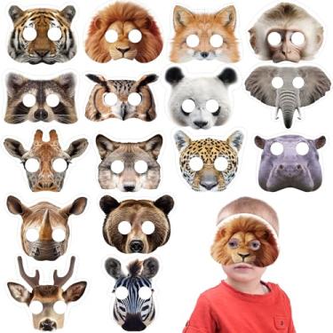 Imagem de 32 máscaras de animais safári monstro para crianças, monstro selva, zoológico, animais, desenhos animados, para decoração de festa de aniversário com tema animal (selva)