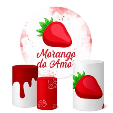 Imagem de Trio Capas Cilindro + Painel Redondo 1,50m Morango do Amor (K1MRG0001)