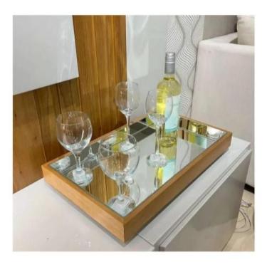 Imagem de Bandeja Decorativa Espelhada Laqueada Amadeirada Bar Sala Taças - JONI