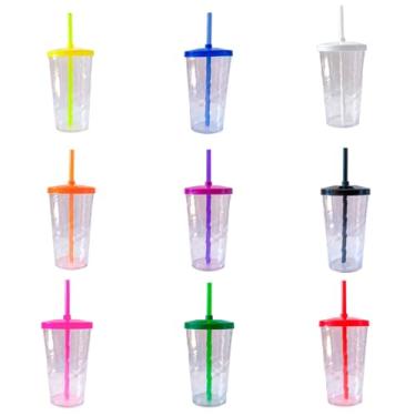 Imagem de Kit 10 Copos Twister Shake 300ml Transparente Com Tampa E Canudo Colorido