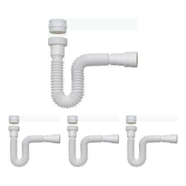 Imagem de Kit 4 Sifão Sanfonado Flexivel Branco Pia Banheiro Cozinha