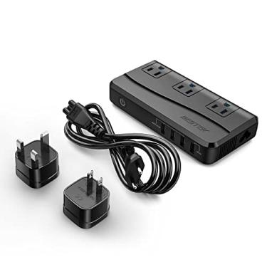Imagem de BESTEK Adaptador universal de viagem, conversor de tensão de 220 V para 110 V com porta de carregamento USB QC3.0, adaptador de viagem internacional para Reino Unido/AU/EUA/Ásia, listado na ETL