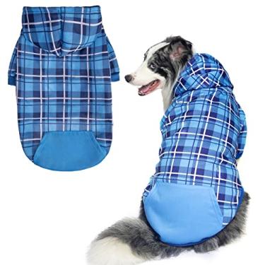 Imagem de EXPAWLORER Moletom com capuz xadrez para cachorro - suéter quente estilo britânico com orifício para trela, roupas Pitbull, roupas de inverno para todas as raças, roupas de cachorrinho e menino-gato