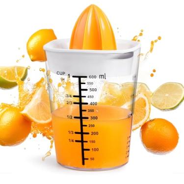 Imagem de GLADICER Espremedor manual, espremedor de limão, espremedor de frutas cítricas com copo medidor de capacidade de 600 ml, espremedor manual, espremedor de citrinos, para limão, laranja (branco)