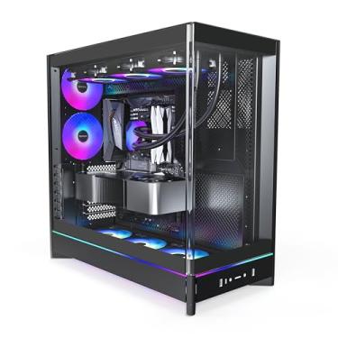 Imagem de MONTECH HS02 PRO, ATX Mid-Tower PC Case, PC para jogos, alto fluxo de ar, layout reversível, painel frontal de vidro temperado curvado resistente, 5x ventilador ARGB PWM pré-instalado, design de