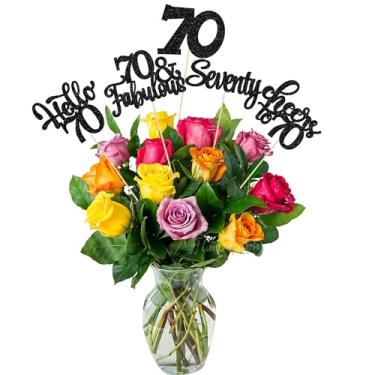 Imagem de Gyufise 15Pcs 70th Birthday Centerpiece Sticks Seventy Happy 70th Table Flower Centerpieces Sticks Cheers to 70 Floral Decorations for 70th Birthday Party Centerpieces Supplies Black