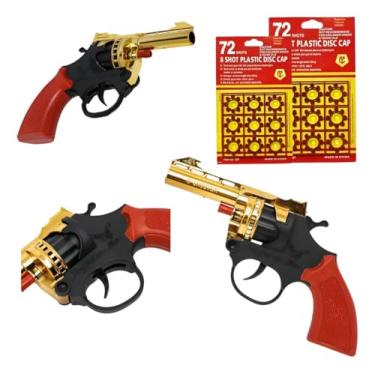 Imagem de Kit Revólver de Brinquedo Cromado Dourado com Som + 2 Cartelas de Espoleta