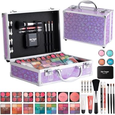 Imagem de Hot Sugar Kit de maquiagem para meninas adolescentes – Conjunto completo de cosméticos para iniciantes com sombra, protetor labial, blush, pincel de brilho labial, lápis de olhos e espelho (Purple