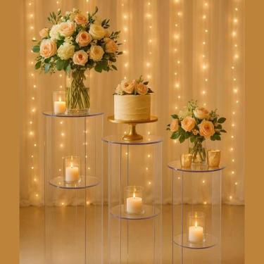 Imagem de Trio Mesa Acrílico Transparente Cilindro Festa Coluna Elevação - Lúdic