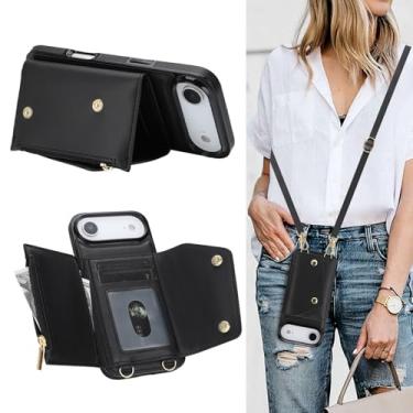 Imagem de MRRSIWEI Capa transversal para APP 107 AI com suporte para cartão, carteira removível com alça de pulso à prova de choque com suporte, capa feminina para IPE 107 AI. Transversal preta