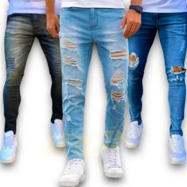 Imagem de Kit C/3 Calças Jeans Rasgadas Skinny Slim Homem Masculina 483 - IRON, 