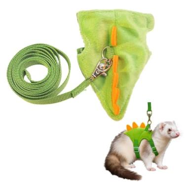 Imagem de 1 conjunto de arnês e coleira para furões em formato de dinossauro, coleira para hamster, porquinho-da-índia, ajustável, para hamster, acessórios de ouriço, verde