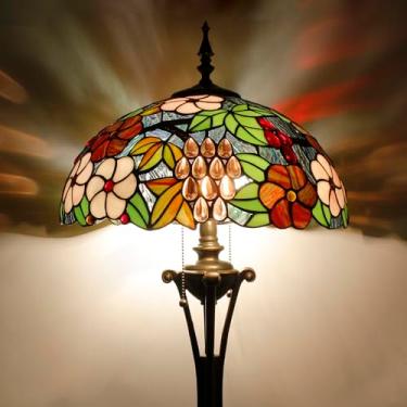 Imagem de AVIVADIRECT Tiffany Abajur De Chão Estilo Uva Roxa Vitral Luz De Leitura De Pé 16X16X70 Polegadas Luminária De Poste Antiga Decoração Quarto Sala De Estar