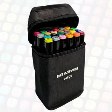 Imagem de Kit 24 Cores 2 Em 1 Pincel Caneta Para Letras E Dupla De Ponta Fina Marcador De Desenho Colorir Estojo com Ziper