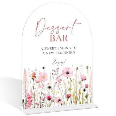 Imagem de Placa de bar de sobremesa para recepção de casamento, placa de arco de acrílico estilo flor rosa com base, decoração de mesa de sobremesa, artigos de festa, centros de mesa de chá de panela para mesas