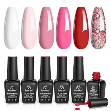 Imagem de beetles Gel Polish Conjunto De Esmaltes Em Rosa - Kit Com 6 Cores Vermelho Nude Branco Glitter Coleção Fall In Love Soak Off Lâmpada Led Uv Presente Para Mulheres E Meninas