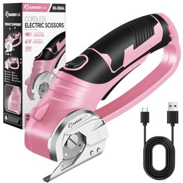 Imagem de SakerPlus Tesoura Elétrica Sem Fio, Cortador De Caixa De Papelão Recarregável De 4 V, Tesoura De Tecido Resistente Com Trava De Segurança E Luz Led, Cortador Rotativo Elétrico Para Corte De Couro, C