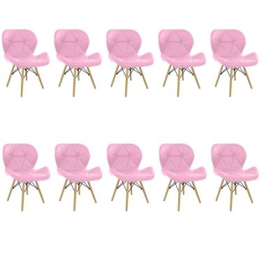 Imagem de Kit 10 Cadeiras Estofada Eiffel Slim Wood Pés de Madeira Rosa