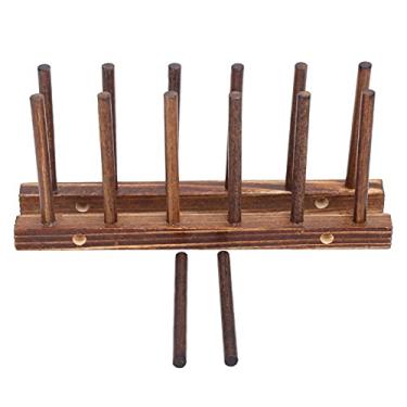 Imagem de Cremalheira de Secagem de Prato de Bambu Dobrável, Escorredor de Armazenamento de Cozinha de Madeira Compacto Com Madeira Composta para Placas, Bandejas, Tábuas de Corte (6