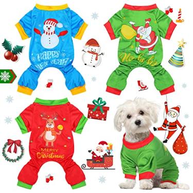 Imagem de Pijama de Natal para cães, 3 peças, macacão para cães e animais de estimação, roupas de Natal, macacão para cães e filhotes, macacão de Papai Noel, boneco de neve, alce, para animais de estimação, cachorro, gato (pequeno)